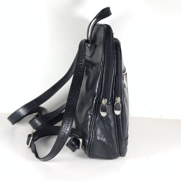 Ashwood Black Glazed Leather Medium Multi Compartments Purse Handbag Backpack - Picture 3 of 16